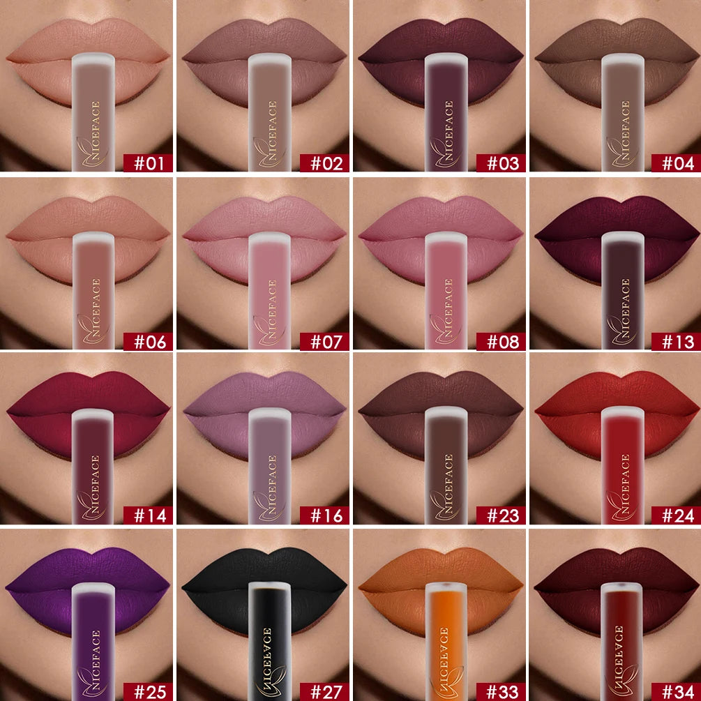 NICEFACE Nude Liquid Lipsticks Waterproof Velvet Matte Lip Gloss Long