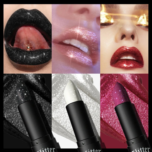 7Colors Glitter Lipstick Waterproof Long Lasting Diamond Pearlescent Metallic