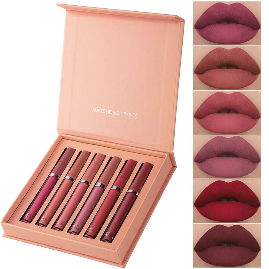 Matte Lip Gloss Set 6 Color Lipstick Smooth And Lasting Display Lip Gloss