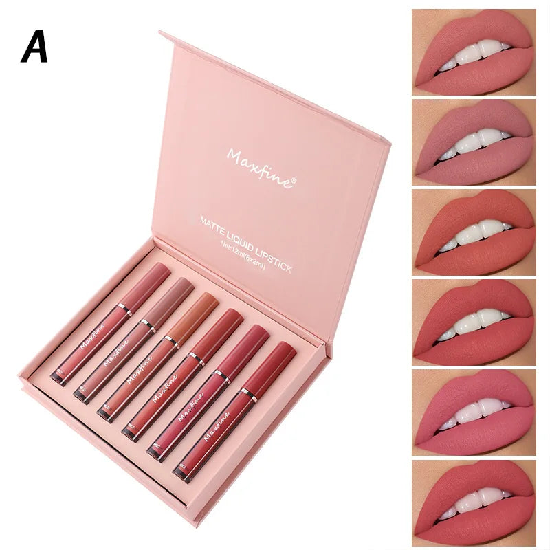 Matte Lip Gloss Set 6 Color Lipstick Smooth And Lasting Display Lip Gloss