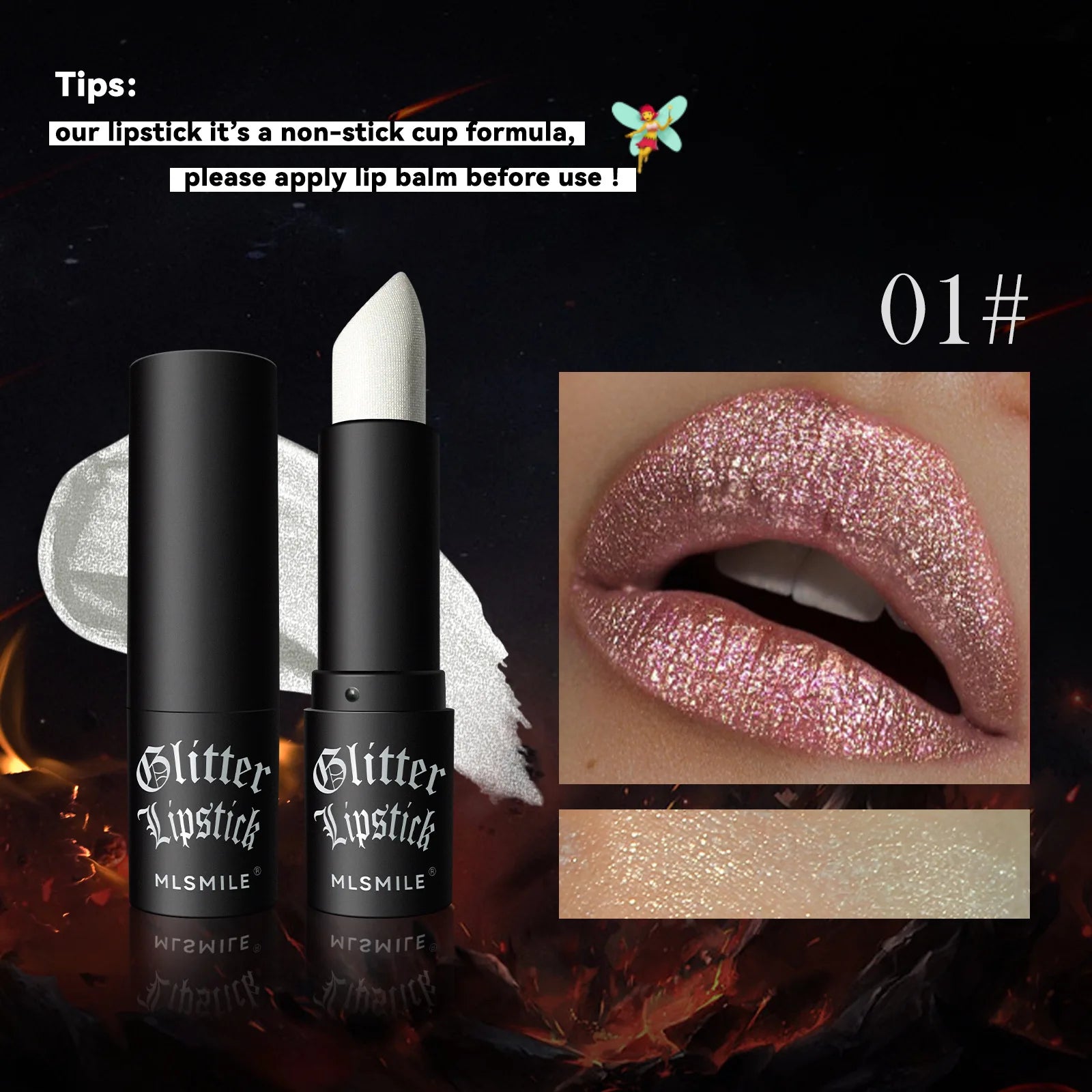 7Colors Glitter Lipstick Waterproof Long Lasting Diamond Pearlescent Metallic