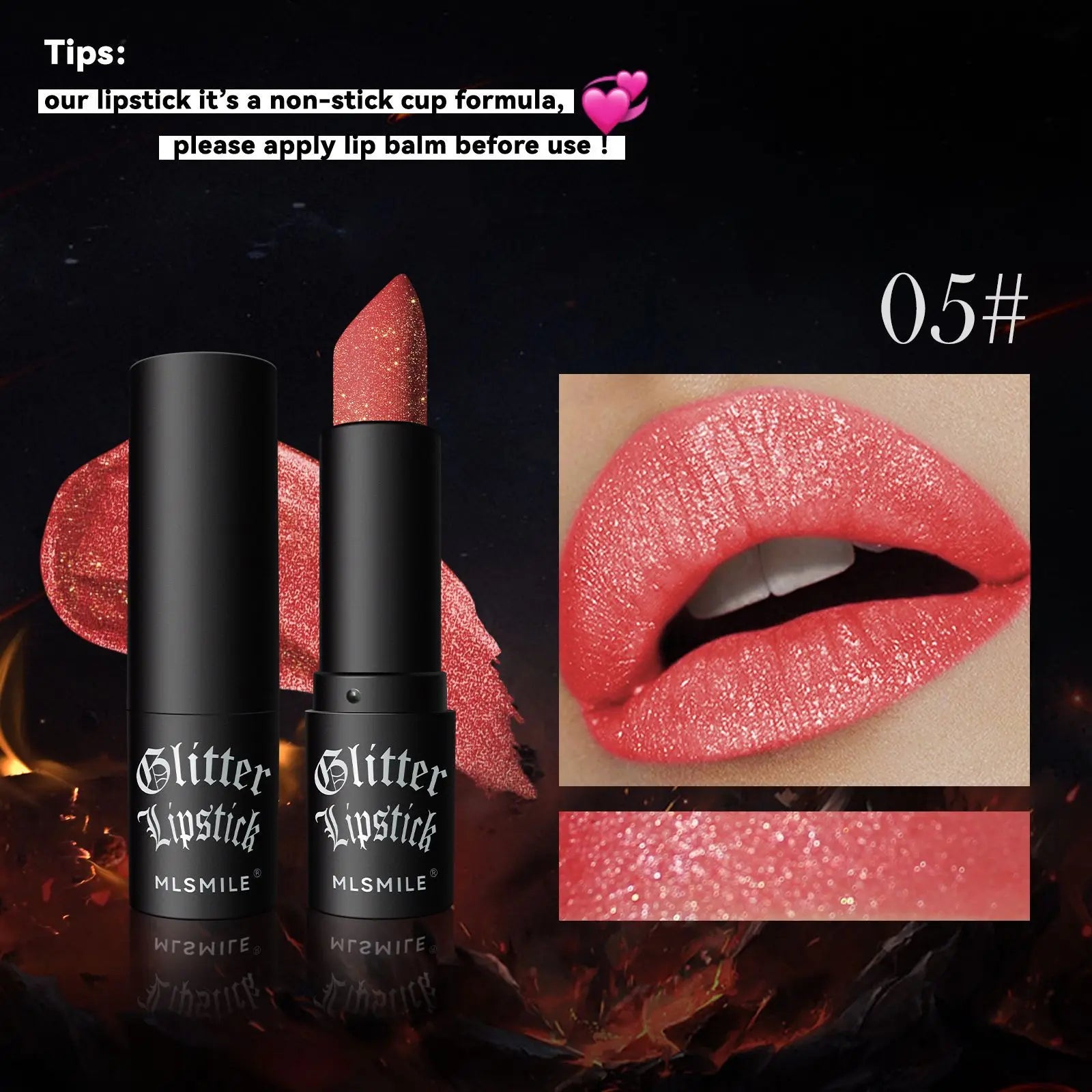 7Colors Glitter Lipstick Waterproof Long Lasting Diamond Pearlescent Metallic