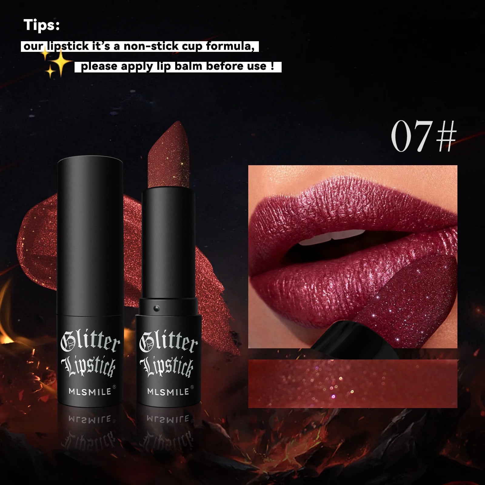 7Colors Glitter Lipstick Waterproof Long Lasting Diamond Pearlescent Metallic