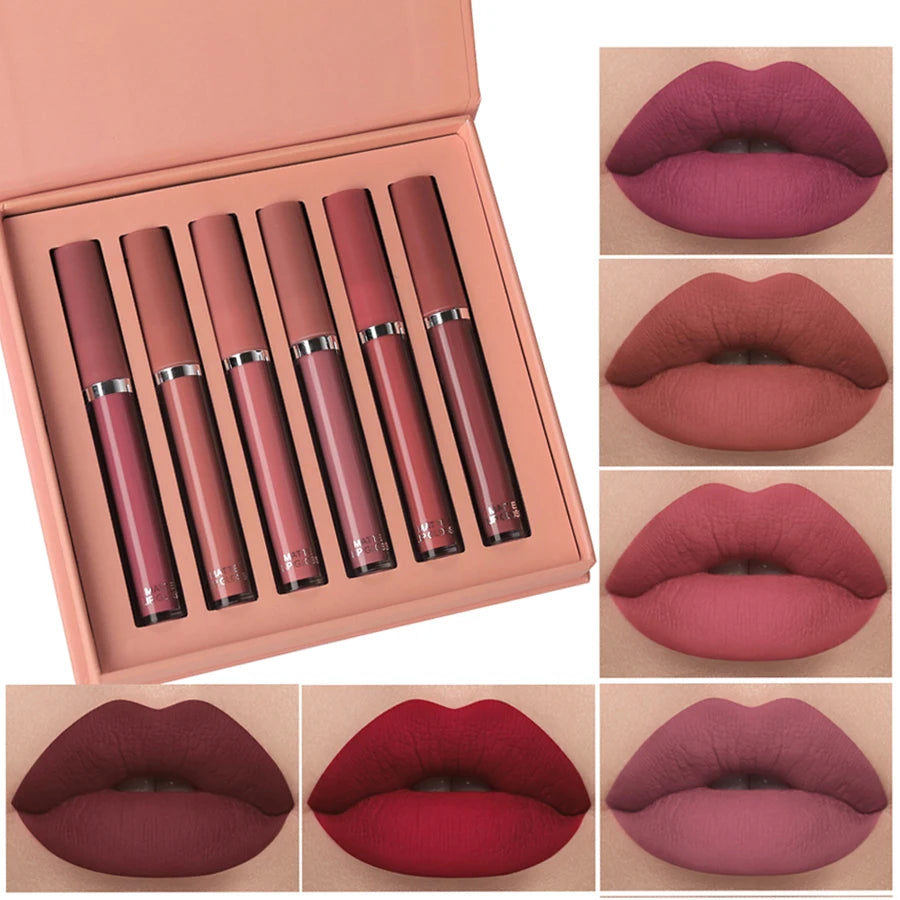 Matte Lip Gloss Set 6 Color Lipstick Smooth And Lasting Display Lip Gloss