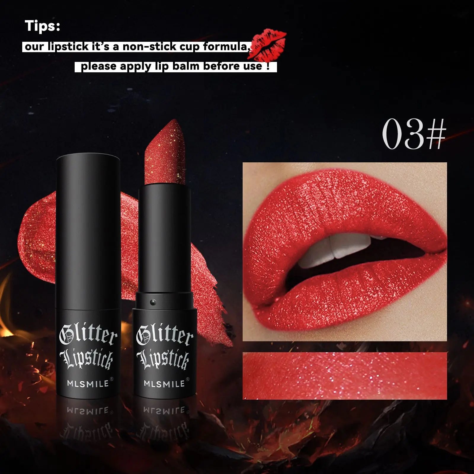 7Colors Glitter Lipstick Waterproof Long Lasting Diamond Pearlescent Metallic