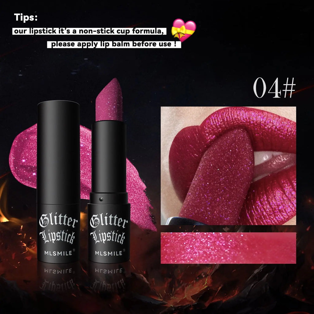 7Colors Glitter Lipstick Waterproof Long Lasting Diamond Pearlescent Metallic