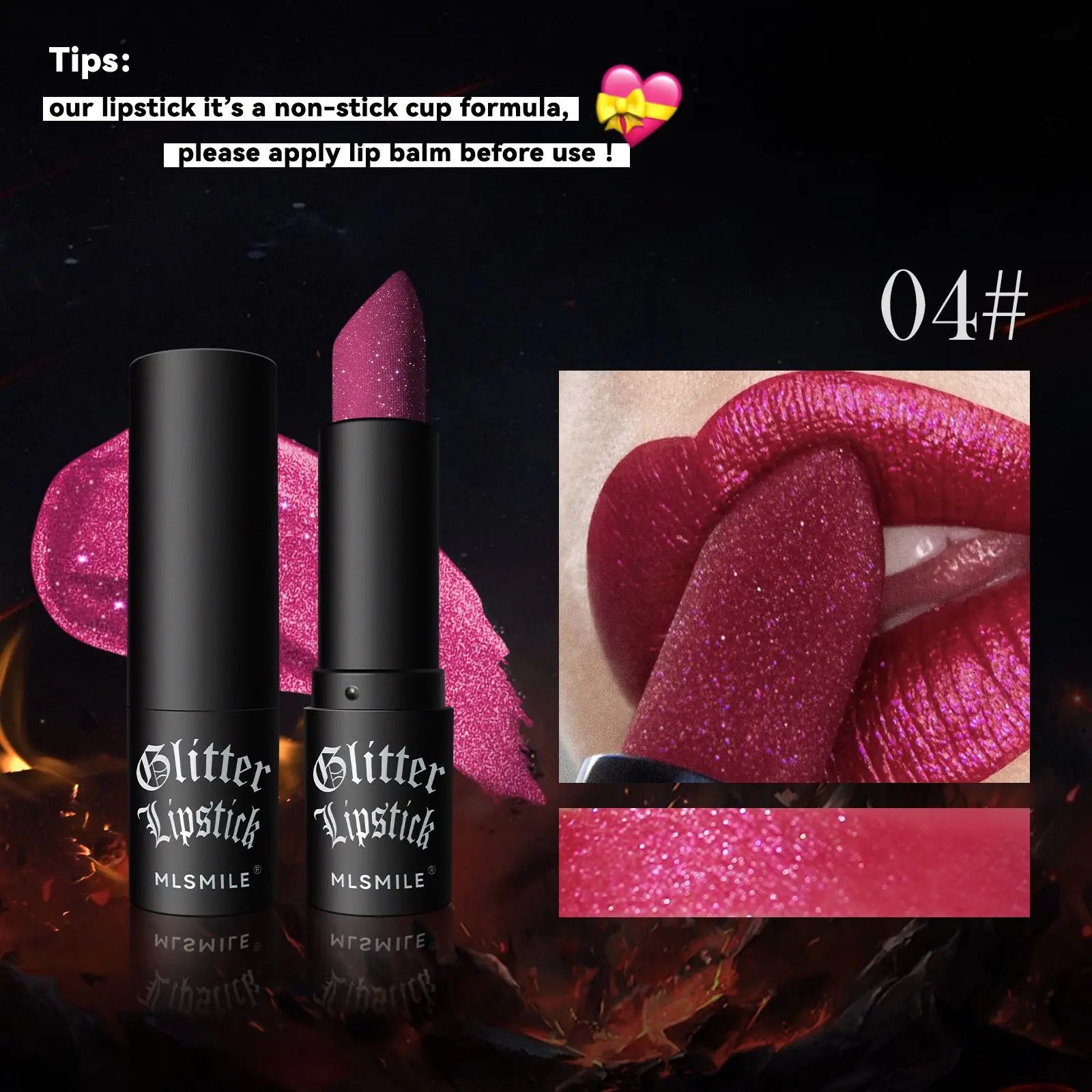 7Colors Glitter Lipstick Waterproof Long Lasting Diamond Pearlescent Metallic