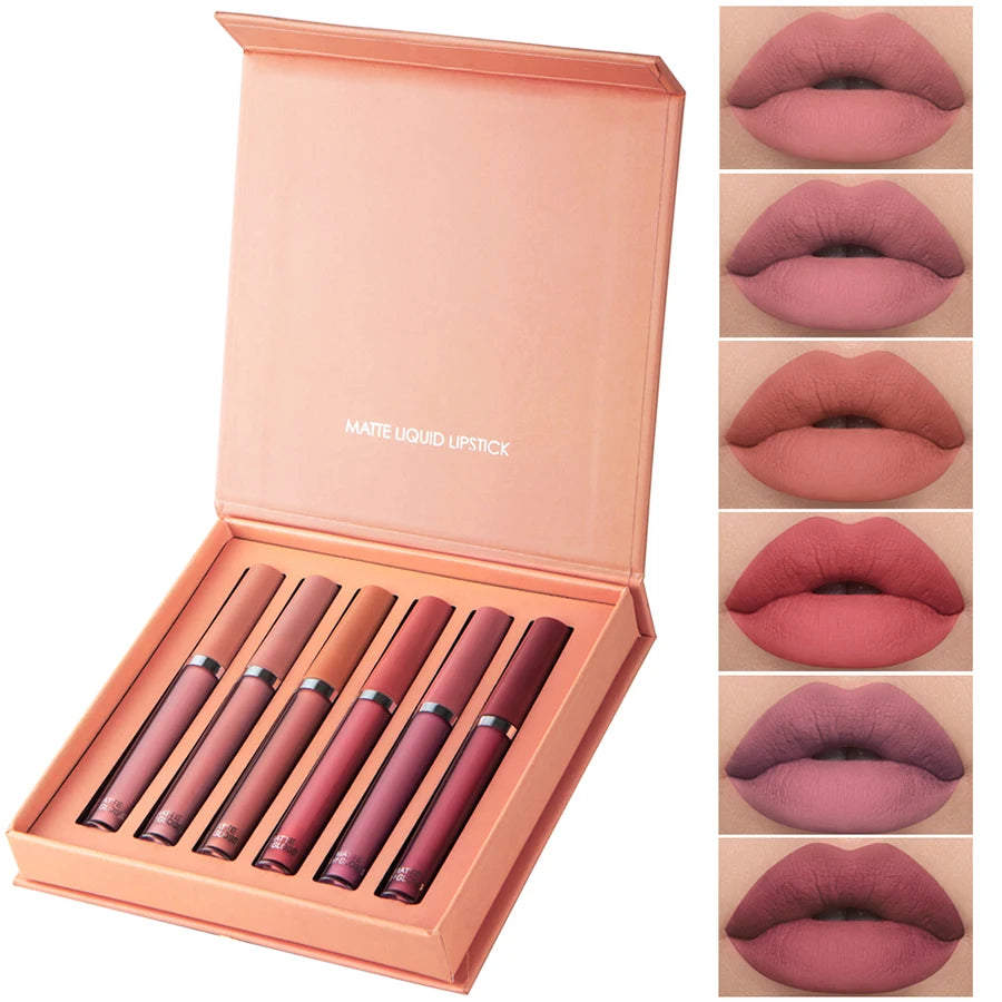 Matte Lip Gloss Set 6 Color Lipstick Smooth And Lasting Display Lip Gloss
