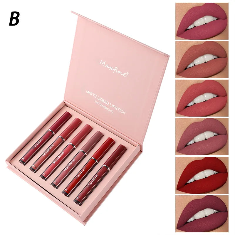 Matte Lip Gloss Set 6 Color Lipstick Smooth And Lasting Display Lip Gloss